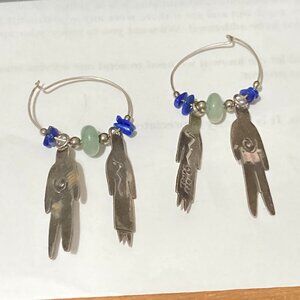 Taxco vintage sterling silver man & woman charms with lapis and peridot earrings